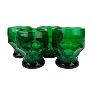 Vintage Mosser Glass Georgian Emerald Green Tumblers Set of 4 Honeycomb